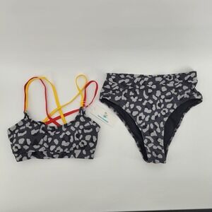 Beachsissi Swimsuit Set Small‎ Leopard Print High Waist Bikini Red Yellow Straps